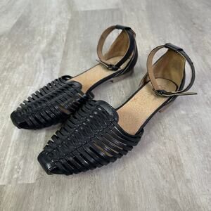 Seychelles Black leather and Tan Woven Sandals